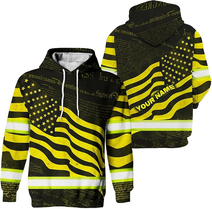 US Flag High Visibility Hoodie for Men Reflective Hoodie Safety Workwear for Worker Runner Patriotic ACC02