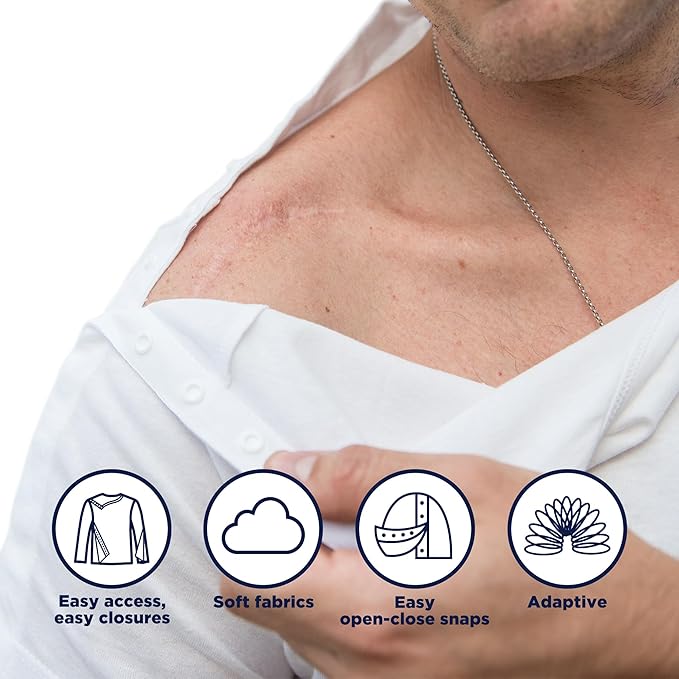 MAI We Care Post Shoulder Surgery Shirts for Men - Tear Away Recovery Apparel, Premium Chemotherapy Clothing