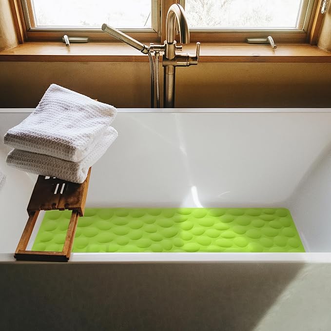 Non-Slip Bathtub Mat OTHWAY Soft Rubber Bathroom Bathmat with Strong Suction Cups (Green, 16x40 inch)