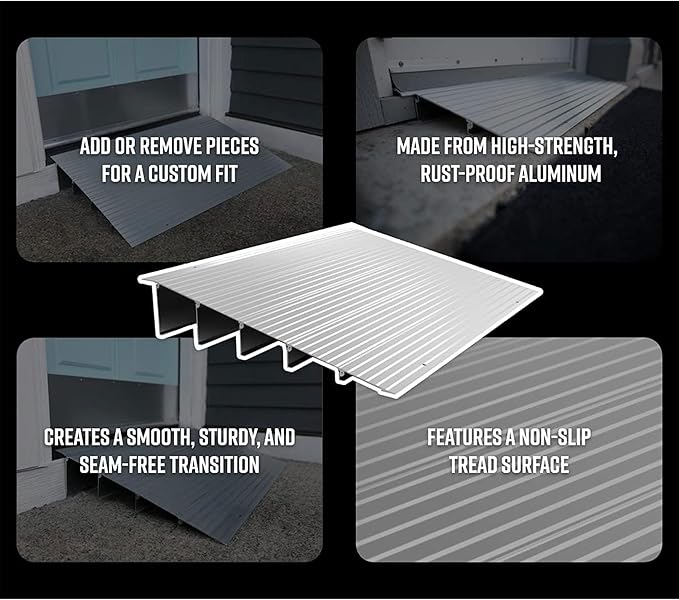 EZ-ACCESS - Threshold Ramps for Doorways - Portable Wheelchair Ramp for Home Steps, Aluminum Door Threshold Sliding Doors, Walker & Wheelchair Access - Adjustable Modular Transitions, 2" Rise