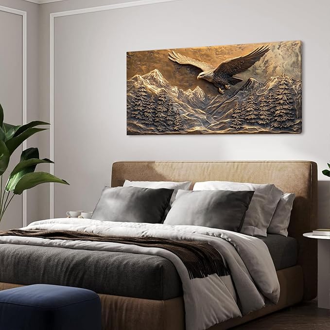 Brown Retro Country Eagle Wall Art for Bedroom Canvas Painting Prints Rustic Mountain Sky Vintage Art Deco Modern Artwork Office Farmhouse Decor