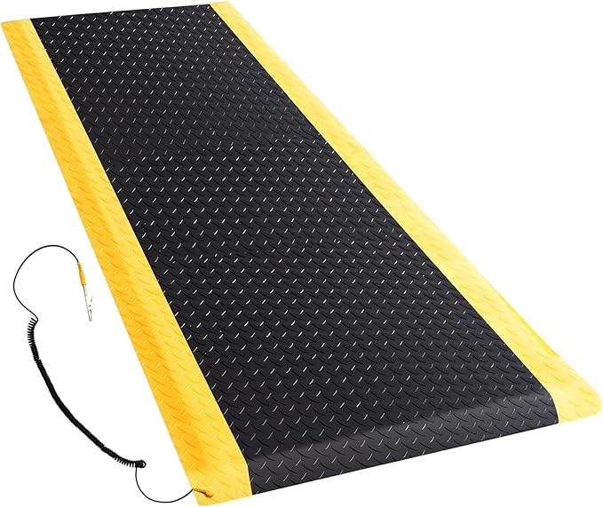 70" x 24" Anti-Fatigue Mat ESD Conductive Pad with Ground Wire, Ergonomic Standing Floor Anti Static Mat Heavy-Duty Diamond Plate Surface for Commercial & Industrial Work, Thick 3/4''