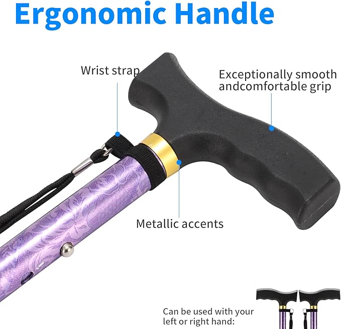 Walking Cane LIXIANG Cane for Man/Woman | Mobility & Daily Living Aids | 5-Level Height Adjustable Walking Stick | Comfortable Plastic T-Handle Portable Walking Stick Folding Cane