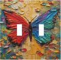 Decorative Switch Plates Colorful Butterfly Animal Insects Wall Art Abstract 2 Gang Double Toggle Outlet Light Switch Cover Wall Plate Electrical Faceplate for Bedroom Home Decor