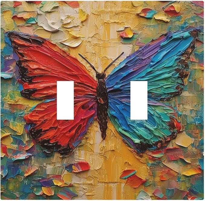 Decorative Switch Plates Colorful Butterfly Animal Insects Wall Art Abstract 2 Gang Double Toggle Outlet Light Switch Cover Wall Plate Electrical Faceplate for Bedroom Home Decor