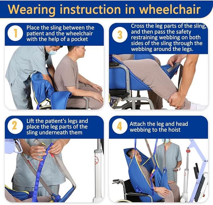 Patient Lift Slings for Home Use,Transfer Aids for Disabled and Elderly, Divided Leg Sling with Head Support,Hoist Sling for Toileting, Supports up to 500 lbs (Small)