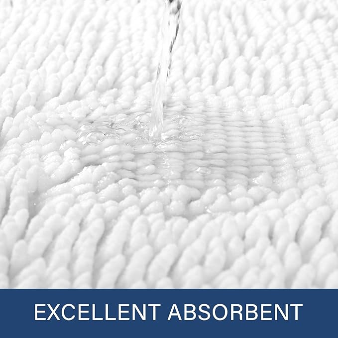 LOCHAS Luxury Bathroom Rug Shaggy Bath Mat 48 x 17 Inch, Washable Non Slip Bath Rugs for Bathroom Shower, Soft Plush Chenille Absorbent Carpets Mats, White