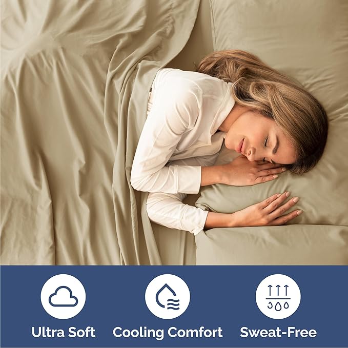 Cal King 6 Piece Sheet Set - Cooling & Breathable Bed Sheets - Hotel Luxury Bed Sheets for Women, Men, Kids & Teens - Bedding w/Deep Pockets & Easy Fit - Soft & Wrinkle Free - Cal King Beige Sheets
