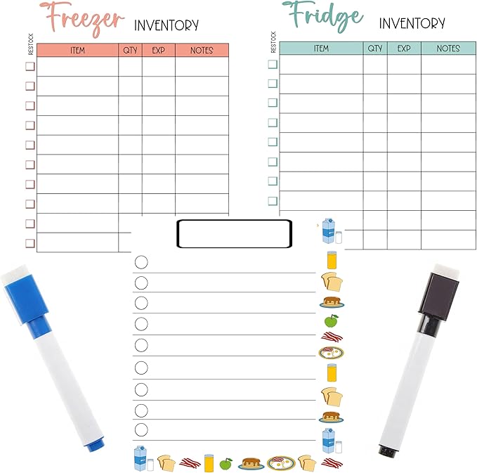 Magnetic Whiteboard for Fridge 3-Pack - 8.27"x5.8" Reusable Dry Erase Freezer Inventory to-Do List & Shopping List for Refrigerator - 2 Extra Fine Point Markers Included