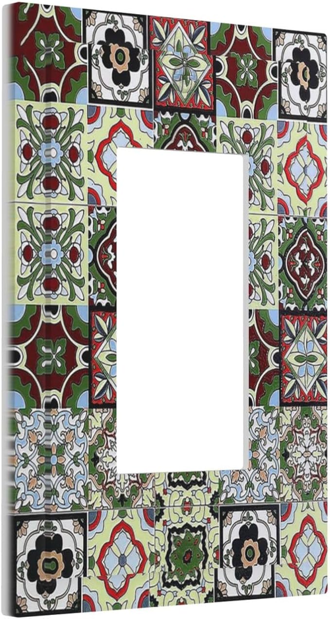 Decorative Outlet Covers Talavera Tile Decal 1 Gang Single Rocker Light Switch Cover Plate Wall Plates GFCI Faceplate for Bedroom Bathroom Decor