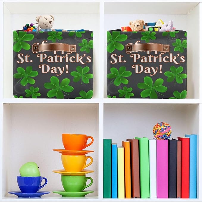 Storage Basket Happy St Patrick's Day Cube Storage Bins Organizer Bag Collapsible Closet Shelf Baskets with handle for Cloth Book 14.2×10.2×8.3 IN