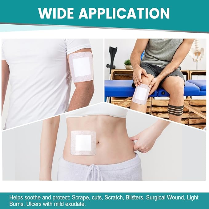 50 Count Island Dressing Bordered Gauze 4" x 4", Gauze Pads Individually Wrapped, Non-Stick Pad in Center with Adhesive Border, Bandages for Wounds, First Aid