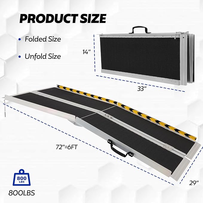 FAHKNS 6FT Wheelchair Ramp, Portable Aluminum Folding Wheelchair Ramp, Non-Slip Threshold Wheel Chair Ramps, Handicap Ramps for Home Outside Steps, Doorways, Porch, Cart, Stairs, Curbs, Scooter