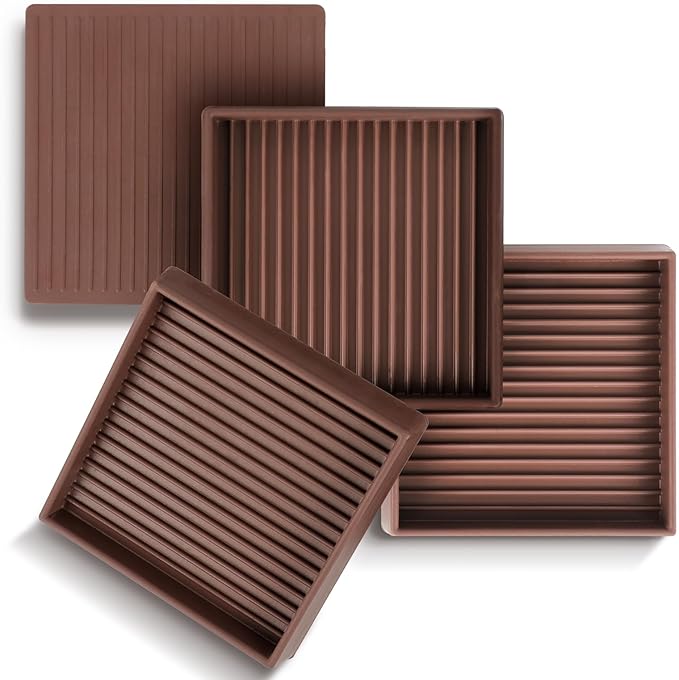 xxxHOLIC Non Slip Furniture Pads, 3” x 3” Brown Square Rubber Grippers for Hardwood Floors, Anti Skid Furniture Feet Coasters, Bed Couch Stoppers to Prevent Sliding and Scratches, Set of 4