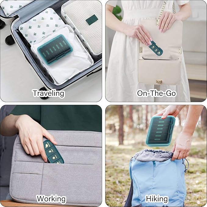 Weekly Pill Organizer 4 Times a Day, 7 Day Pill Box 4X, Portable for Travel Pill Case for Pills/Vitamin/Fish Oil/Medication/Supplements (4x7 Blue)
