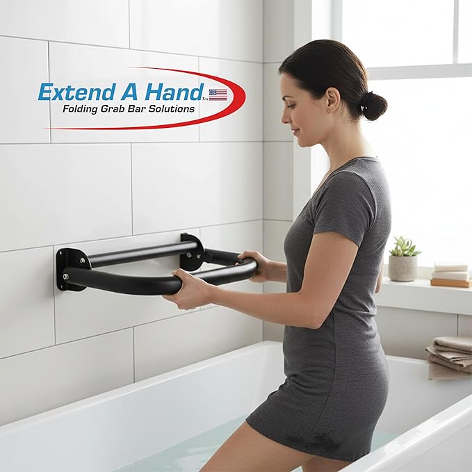 Extend-A-Hand Grab Bar Extension 16″ × 12″| Heavy-Duty Bathroom Safety Handrail, Non-Slip Black Support Grab Bar for Elderly, Disabled & Injury Recovery.