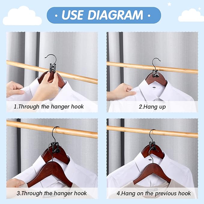 Unittype 100 Pcs Black Plastic Heavy Duty Clothes Hanger Connector Hooks, Space Saving, Cascading