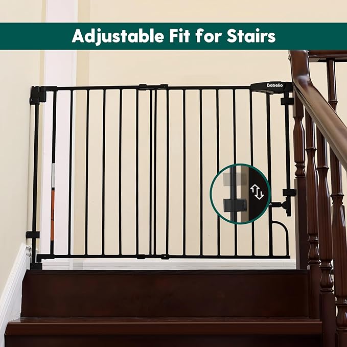 Babelio Easy to Remove & No Bottom Bar Baby Gate, 35.5-55" Extra Wide Hardware Mounted (Drill Needed)| Wide Walk-Thru| Auto-Close Safety Dog/Pet Gate for Stairs & Doorways (Black, 35.5-55" W, 30" H)