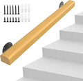 4FT Wooden Stair Handrails,Hand Railings for Stairs Indoor Outdoor Wall Mount Support Wood Handrails,Non-Slip Sturdy Staircase Handrail Safety Grab Bar Rod Complete Kit for Home,Lofts,Guardrail