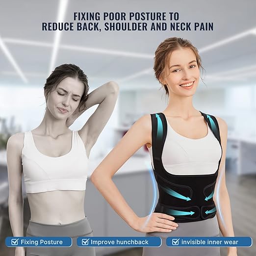 Posture Corrector Upgraded Back Brace for Women and Men, Adjustable Full Back Support, Shoulder Straightener for Hunchback, Scoliosis, Lumbar, Spine, Black (Small)