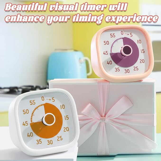 2 Pack Visual Timer 60 Minute Countdown Timer Colored Countdown Clock for Homeschool Supplies Study Tool, Classroom Home Office Time Management Tool (Classic,White,Orange)