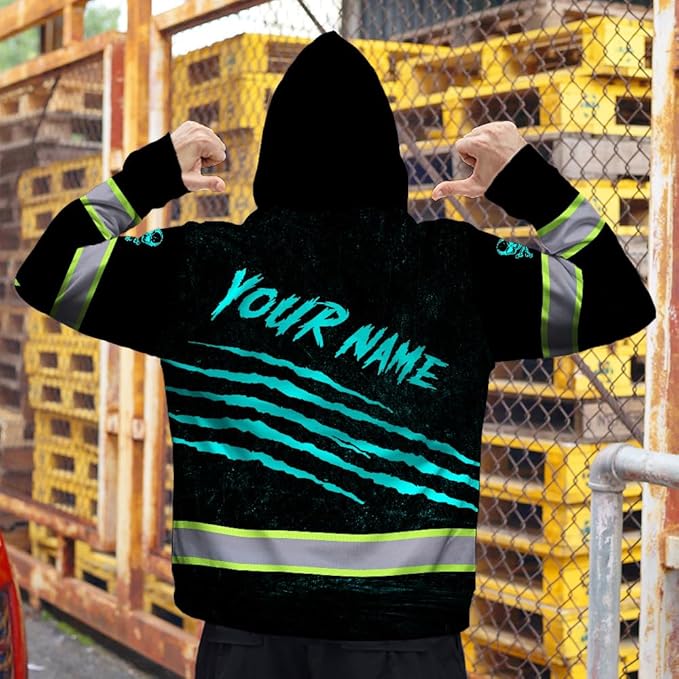Matedecor Skull US Flag Reflective High Visibility Hoodie For Men Construction Hi Vis Safety Workwear Custom Name