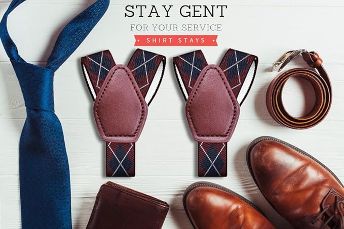 STAY GENT Y-Style Shirt Stays For Men with Non-Slip Locking Clamps and Adjustable Elastic Straps