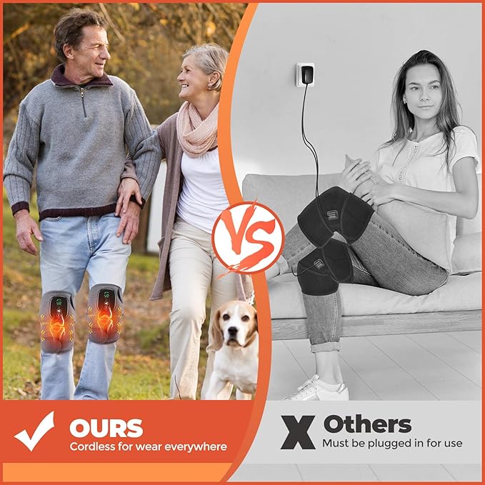 YUANBO Cordless Heated Knee Massager, 3-in-1 Massager for Elbow Shoulder Wrap with 3 Vibration & Heating Modes