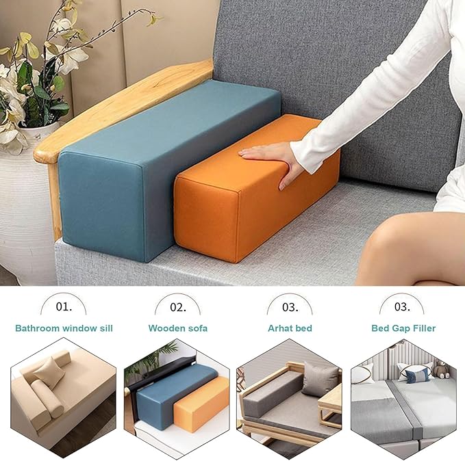 Couch Arm Rest Pillow, High Density Foam Armrest Cushion Removable Pillowcase Washable Elbow Support, Thicken High Density Foam Pad for Recliner Sofa, Bed, Armchair(Off-white,29.5X5.9X5.9in)