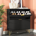 Shoe Storage Cabinet with 2 Flip Drawers, 31.5" W Fluted Shoe Cabinet for Entryway, Hidden Shoe Cabinet Storage, Narrow Free Standing Shoe Orgnaizer Rack Cabinet for Foyer Hallway, Black
