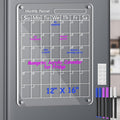 Acrylic Magnetic Calendar for Fridge, 16"x12" Inches Clear Acrylic Magnetic Dry Erase Planning Board of Monthly Calendar for Refrigerator with 6 Colored Markers