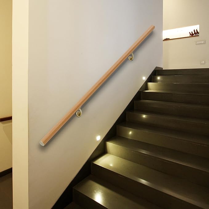 7 FT Modern Aluminum Handrail Set, handrails for Indoor Stairs,Deck,Slope, Wall Mounted Staircase handrails, Zink Alloy Brackets Included,Rust Free. (Cherry Wood Grain, 7 FT)