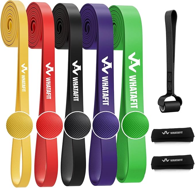 WHATAFIT Resistance Bands,Pull Up Assist Bands Set with Handles, Exercise & Workout Bands with Door Anchor for Men & Women – Home Fitness Equipment for Strength Training, Stretching
