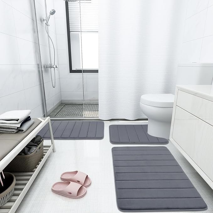 Buganda Memory Foam Bath Mat, 70" x 24", Ultra Soft and Non-Slip Bathroom Rugs, Water Absorbent and Machine Washable Bath Rug Runner for Bathroom, Shower, and Tub, Dark Grey