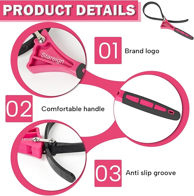 2 - Pack Rubber Strap, Oil Filter Diameter 4" and 6" Heavy Duty Adjustable Blet for Jar Opener, Water Filter, Plumbing, Sink, Faucet(PINK)