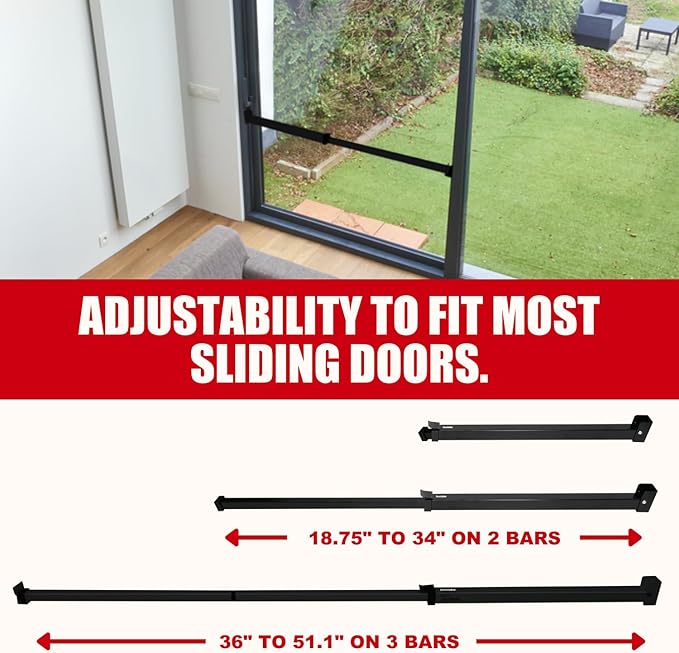 SECURITYMAN Sliding Door Security Bar-Child Proof Sliding Door Lock Bar with Anti Lift Lock - Fits Most Doors & Windows - Adjustable Patio Door Security Bar (18.75"- 51.1") Black