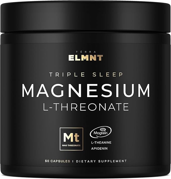 Triple Sleep Magnesium L-Threonate w. Apigenin, Theanine & Magtein Magnesium L Threonate - High Absorption Magnesium Supplement Capsules for Men and Women Magnesium Powder Pills