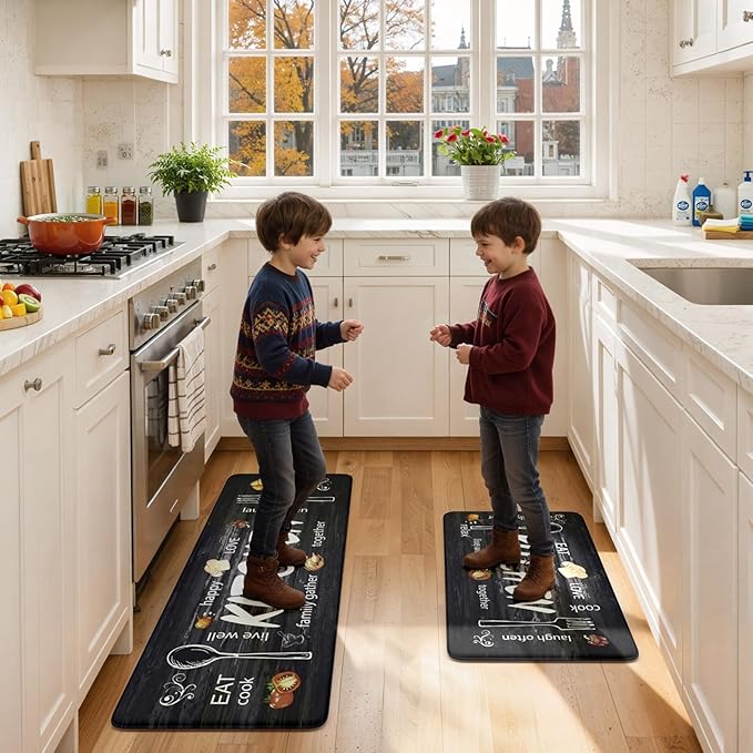 KIMODE Kitchen Mats,Grey Anti Fatigue Kitchen Rugs Sets of 2,Non Slip Waterproof Farmhouse Kitchen Floor Mats,Cushioned Comfort Standing Mat for Home,Laundry, Sink,Desk