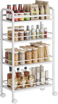 Slim Rolling Cart, 4-Tier Narrow Storage Cart with Handle, 9.1 Inches Deep, Bathroom Shelf for Small Spaces, Kitchen, Dining Room, Living Room, Laundry Room, White