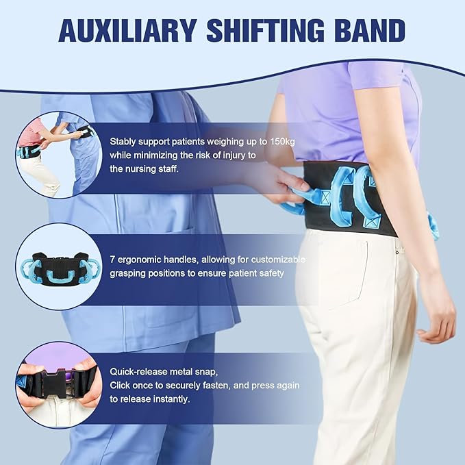 Transfer and Walking Gait Belt, Rehabilitation Assistive Device Safety Gait Belt with 7 Handles, Stroke Patients Standing Walking Recovery Training Belt