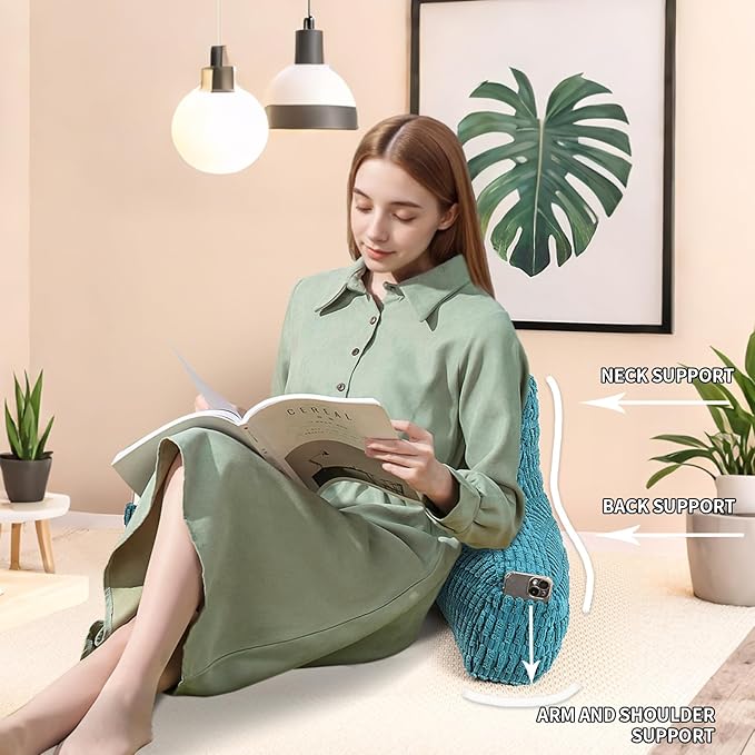 Reading Pillow for Sitting in Bed, Large Backrest Reading Pillow with Arm Rest,Back-Rest Support Cushion for Sit Up on Couch, Sofa, and Floor, Dorm Essentials (Dark Green Corduroy, Large(19"))