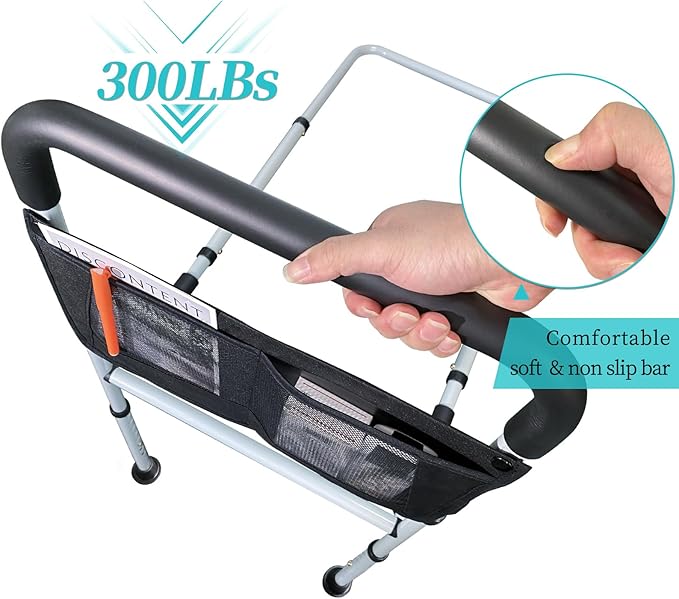 Bed Rails for Elderly Adults Safety with Adjustable Heights Storage Pocket Assist Support Side Railings for Seniors Citizens Slides Under Mattressbed Cane Medical Bed Guard Bed Handles Bars(Grey)