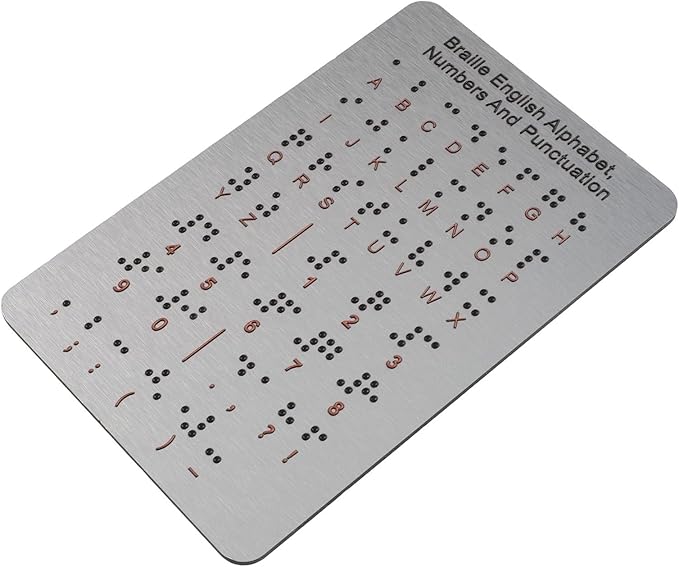 For beginners: 7.25 x 4.7 in Braille Learning Board with Raised Dots, Numbers, Punctuation - Aluminum Tactile Teaching Aid for Visually Impaired