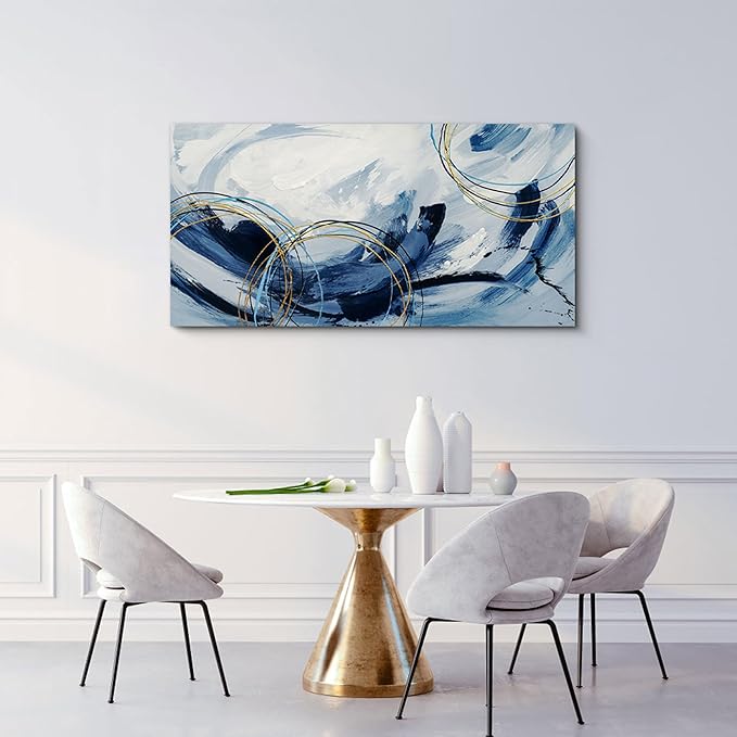 yiijeah Large Wall Art - Modern Blue Abstract Wall Decor for Living Room and Bedroom - Print Pictures Canvas Framed Artwork - Home Office Decor