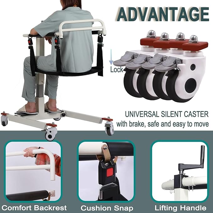 Patient Lift Transfer Chair, Patient Lift Wheelchair for Home, Wheelchair Lift for Home Portable Car Transfer Lift Chair for Disabled and Elderly Nursing, Height/Width Adjust (Basic Backrest Bedpan)