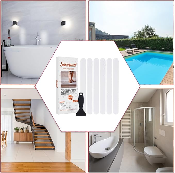 Non-Slip Bathtub Stickers,24 PCS Safety Bathroom Tubs Showers Treads Adhesive Decals Scraper (White)