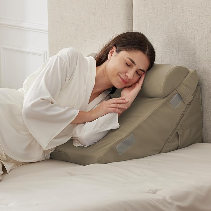 3PCS Wedge Pillow Set for After Surgery, Adjustable 9&12 Inch Bed Wedge Pillow for Sleeping, Incline Pillow Wedge for Headboard, Post Surgery, Acid Reflux, Neck&Back Support, Plush Brown