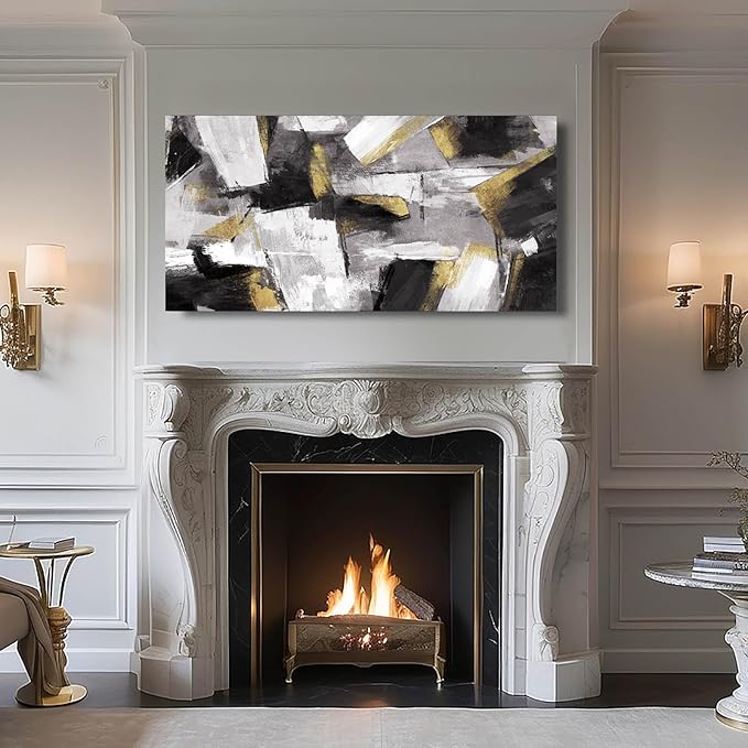 SOUGUAN Black and White Art Pictures Abstract Wall Hangings Decor Modern Artwork 20"X40" Wall Decorations for Bedroom Posters for Office