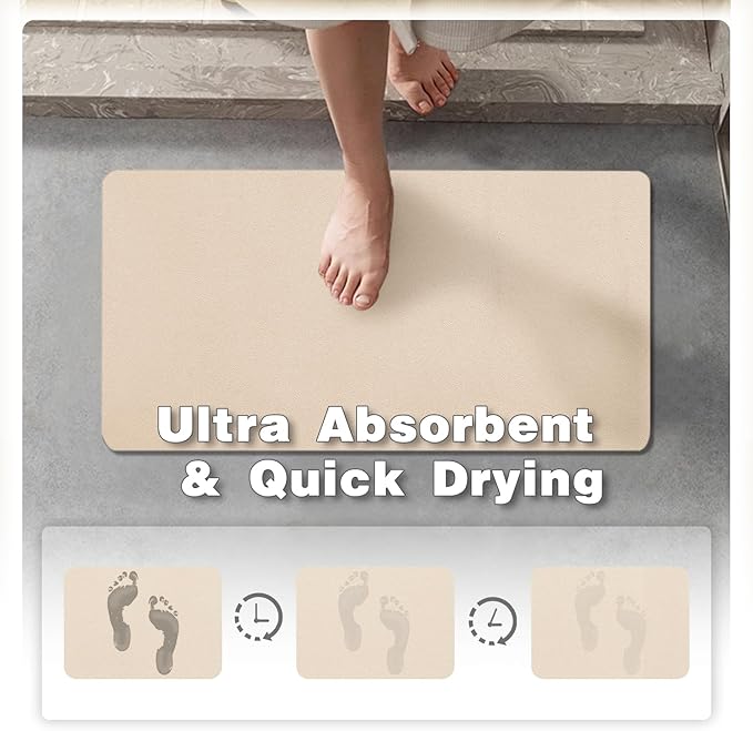 Bath Mat, Bathroom Rugs Non Slip Washable Thin Absorbent Quick Dry Bath Mat Fits Under Door Bathroom Floor Mat Perfect for Bath, Shower, or Sink 20"x48" Beige