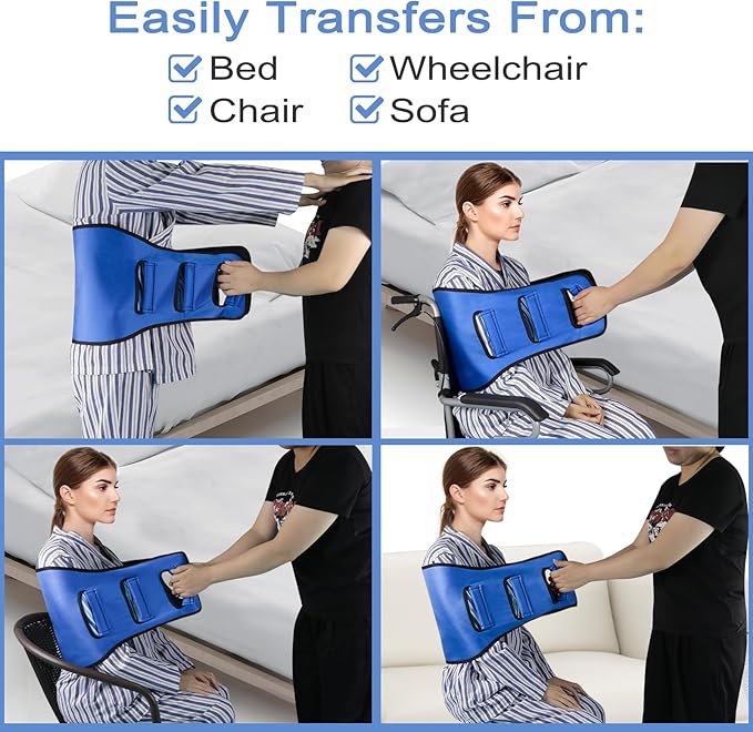 Transfer Belt Transfer Sling - Padded Gait Belt - Heavy Duty Patient Lift, Mobility Standing and Lifting Aid for Disabled, Elderly, Injured - Safely Move from Bed and Wheelchair (Blue)
